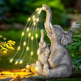 GIGALUMI Solar Garden Statues, Elephant Figurine, Outdoor Lights, Yard, Garden Decoration, Unique Gifts for Mother, Women, Elephant Decoration for Patio