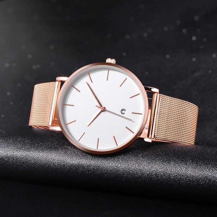 Чоловічий годинник на зап'ясті, аналоговий кварц, мінімалістичний дизайн з браслетом з нержавіючої сталі (рожеве золото)