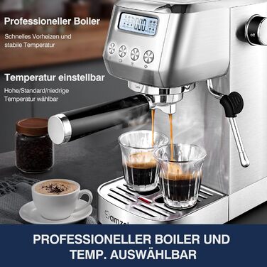 AMZCHEF Espresso Machine 20 Bar | Espresso Machine with Milk Frother | Semi-Automatic Espresso Machine with 2-IN-1 Portafilter for Single and Double Shots | Espresso Machine with Removable Water Tank 1.3 L 1.3L
