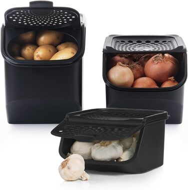 Tupperware Set - PotatoSmart 8.3L, OnionSmart 5.5L & GarlicSmart 2.3L - Innovative potato, onion & garlic containers with optimal air circulation - Stackable design - dishwasher safe