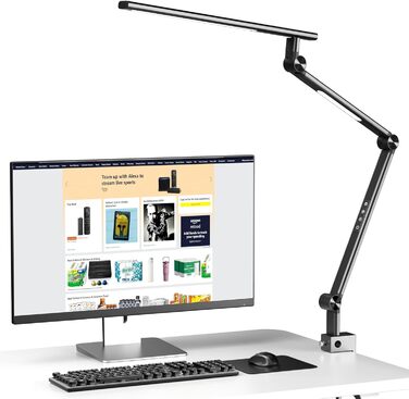 VERSKI LED Desk Lamp with Adjustable Brightness & Color Temperature - 18W Dual Light Source, Clamp-On, Eye Protection, Daylight Lamp for Home Office & Study