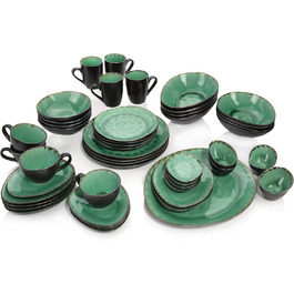 SÄNGER | Palm Beach 47-piece Dinnerware Set for 4 People, Stoneware, Includes Dinner Plates, Dessert Plates, Underplates, Cups, Mugs, Saucers, Bowls, Serving Platter, Expandable | PREMIUM COLLECTION 47-piece Dinner Set