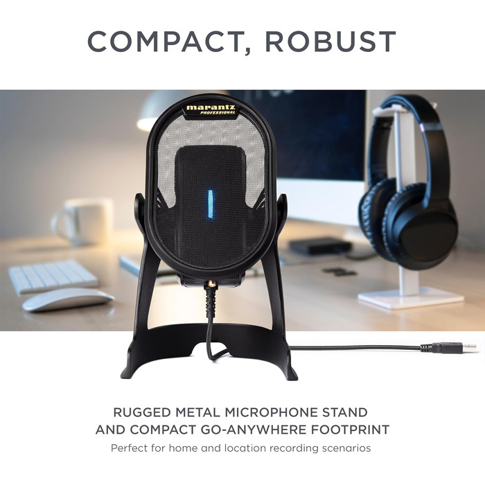Мікрофон конденсаторний Marantz Professional MPM-1000U з великою мембраною, USB, з нирковою характеристикою для подкастів, студії, геймінгу, з кабелем USB та кліпсою для мікрофона