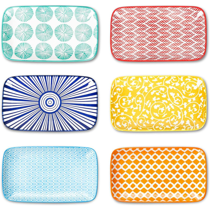 Набір тарілок Selamica Servierplatte, 6 шт. Прямокутні тарілки для закусок, десертів, суші, фруктів, 18 × 10.5 см, різні кольори