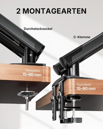 Кронштейн для двох моніторів HUANUO FlowLift Pro MechaSpring, 13–32 дюйми, до 9 кг, VESA 75/100 мм, регулювання нахилу, повороту та обертання, для геймінгу та офісу