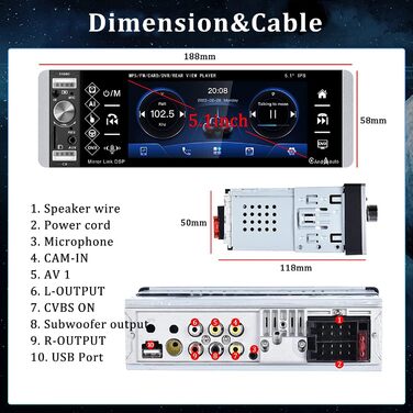Автомагнітола CAMECHO 1 DIN з CarPlay, 5,1