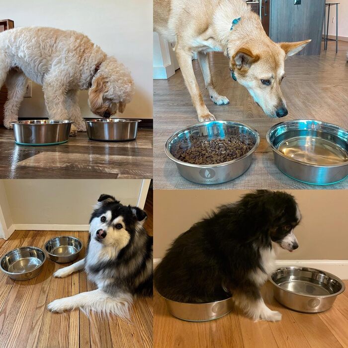 Миска для собак LumoLeaf з нержавіючої сталі, велика, 2 шт по 3000 мл, з неслизьким силіконовим дном, для великих і середніх собак, миска для води та корму, придатна для миття в посудомийній машині (подвійний набір)