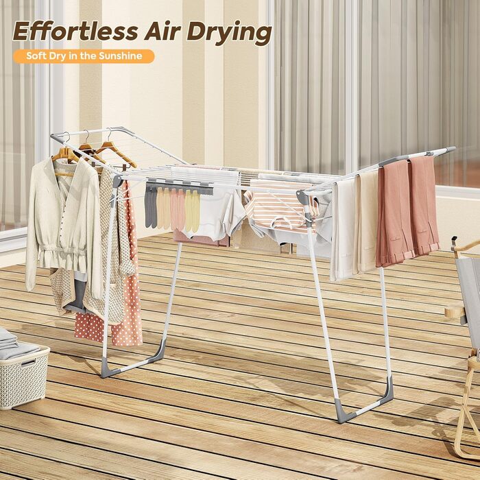 Сушарка для білизни KINGBOARD розкладна велика, крилатий сушарка висувна 174x97x156 см, стійка сушарка з антиковзними ніжками для дому та вулиці, біла