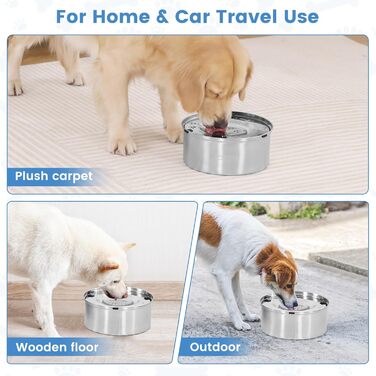 Миска для собак без облизування, нержавіюча сталь, протиковзаюча, витокостійка, легко миється, 3L, срібна