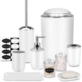 Набір аксесуарів для ванної кімнати IMAVO – 8 предметів сірого кольору (сміттєвий бак, дозатор мила, мильниця, тримач для зубних щіток, тримач для унітазного йоржика, диспенсер для ватних паличок з етикетками)