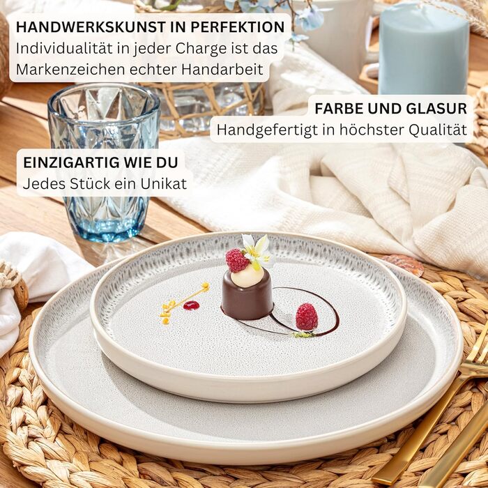 Набір посуду SÄNGER Kreta (18 предметів) | Керамічний посуд для 6 осіб | Набір тарілок, супових тарілок, десертних тарілок | Блакитний посуд з кремовим покриттям, стійким до подряпин | VALUE COLLECTION