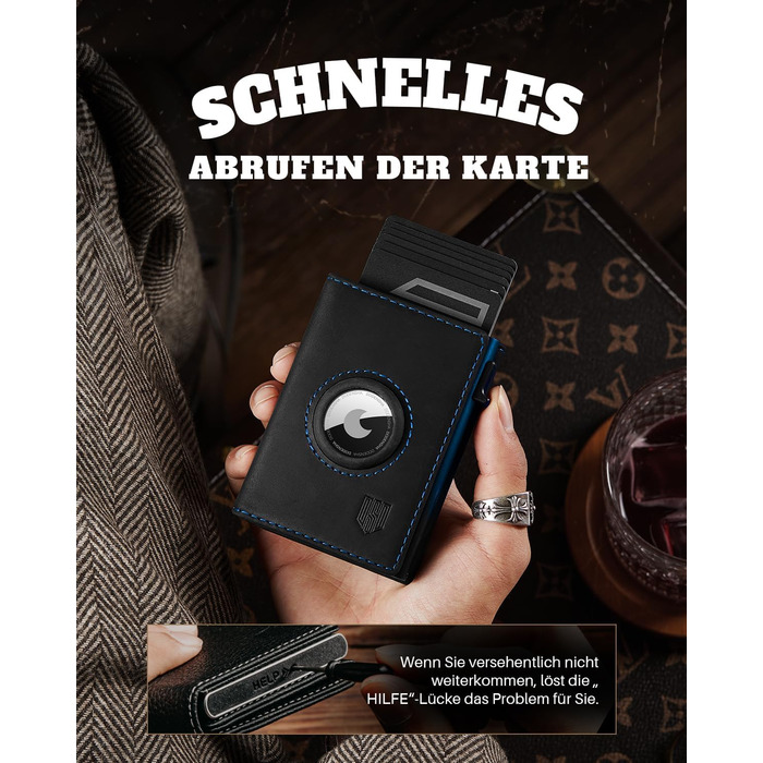 Портмоне DODENSHA® MagSnap для чоловіків з RFID захистом та відділенням для AirTag, картхолдер на 10+ карт, з монетницею, чорно-синій колір