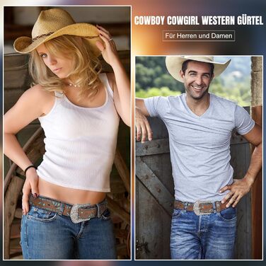 Стильний шкіряний ремінь Western JasGood для жінок та чоловіків, коричневий, 110 см (талія 86-95 см)