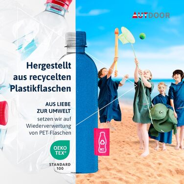 AUTDOOR® Microfiber Bathrobe for Women & Men - sustainably made from 100% recycled PET bottles - towel as a changing assistant for beach and water sports - quick-drying & compact (Blue, Medium)