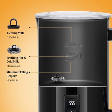 Електричний піноутворювач для молока Aigostar 500W, 240ml - 3 режими, для капучино, лате, мокко, макіато, гарячого шоколаду