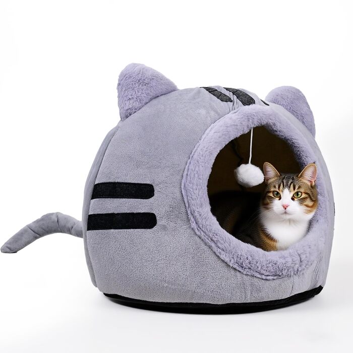 Кішка-будиночок для котів, сірий, 40x40x32 см - зручне ліжко-печеринка для кошенят та дорослих котів