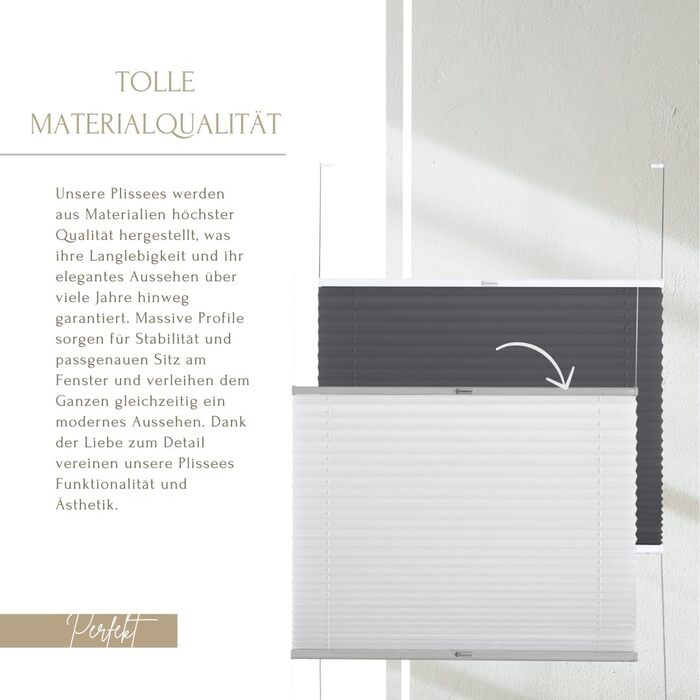 Custom-Fit Premium Pleated Shades - Adhesive Interior Frames, Height, Fabric Color, and Profile Colors, Blackout Blinds for Windows & Doors, Sunshade Roller in Various Widths