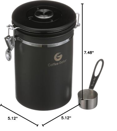 Кавова банка Coffee Gator з CO2 клапаном та дозатором, сірий колір, великий розмір