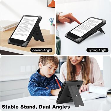 Чохол для Kindle, Kobo, Pocketbook, Tolino, Sony eReader (6.8'') - шкіряний, зі стійкою, чорний