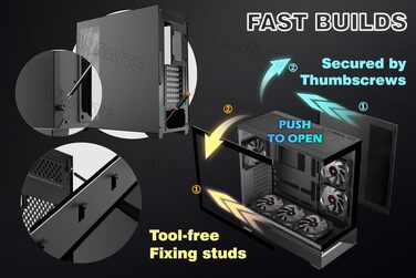 Ігровий корпус для ПК ANSAITE ATX Mid-Tower, 6 ARGB PWM вентиляторів, панорамне загартоване скло, USB Type-C, підтримка радіатора 360мм, чорний/фіолетовий