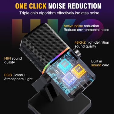 Мікрофон Facmogu HK2 для геймінгу та стрімінгу з RGB-підсвічуванням, USB, динамічний, для ПК, комп'ютера, Twitch, подкастів