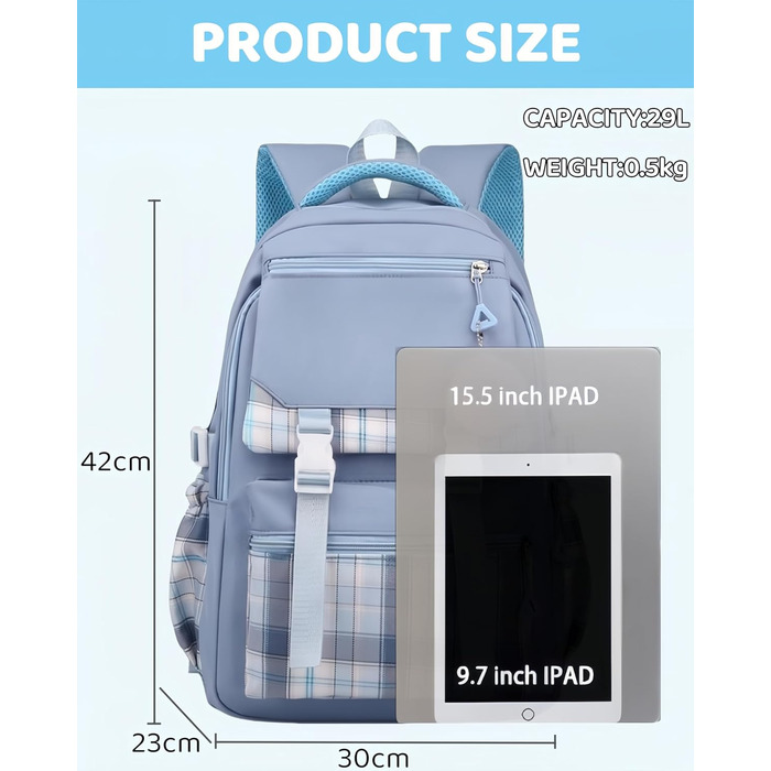Стильний рюкзак для підліток та жінок, 17 л, легкий, з відділенням для ноутбука, для подорожей, навчання та роботи (блакитний)