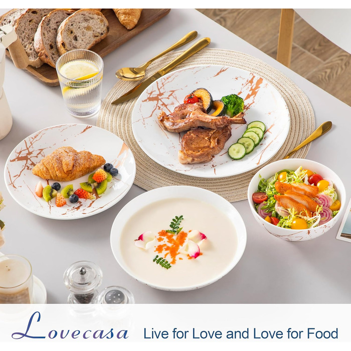 LOVECASA Sweet: Сервіз Porzellan Daphne 32-елементний, з золотим декором, для 8 осіб (білий)