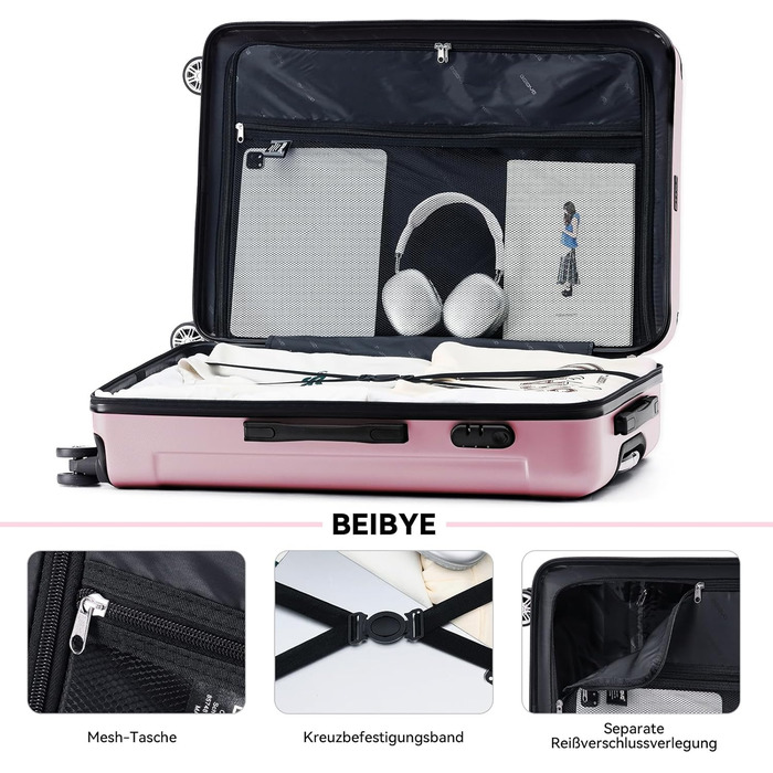 Набір валіз Beibye 2045 з трьох валіз на колесах, з жорстким корпусом, 20 кольорів (темно-зелений, принцесса-рожевий)