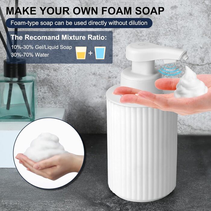 Phneems Automatic Soap Dispenser Electric Soap Dispenser Sensor with Sensor Automatic Foam Soap Dispenser Automatic Foam Dispenser No Touch Foam Dispenser for Bathroom, Kitchen, Office USB White