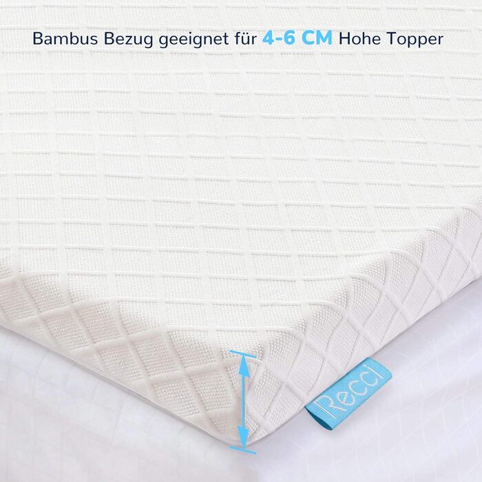 RECCI Mattress Topper Cover, Bamboo Breathable Topper Protector, Anti-Allergy and Dust Mite Resistant, Fits 4-6 cm Height Mattress Toppers [90 x 200]