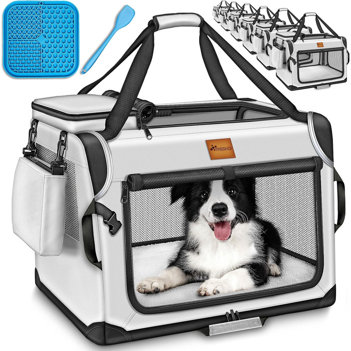 Транспортна переноска для собак та котів TRESKO® S (50x34x34 см) з підкладкою, шпателем та відбивачами | Переноска для собак та котів | Міцна переноска для собак, сіра