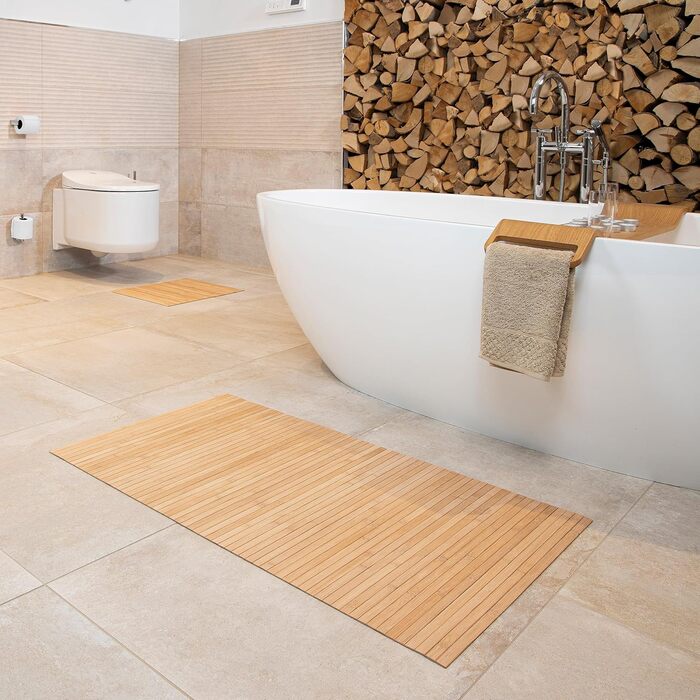 DE-Commerce Bamboo Bath Mat Set - 3 Pack, Non-Slip Bath Rugs, Wooden Mat, Bathroom Decor