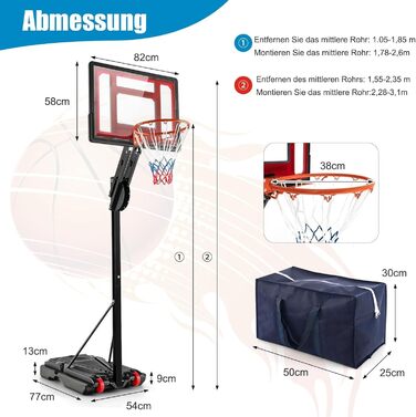 Баскетбольний кошик GOPLUS Outdoor з регулюванням висоти 105-260 см, переносний, з м'ячем та насосом