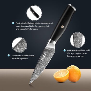 Ніж кухарський Kitory Damastmesser 20см Pro з лезом з 73 шарів дамаської сталі 10Cr15CoMoV та ручкою з паккавуду