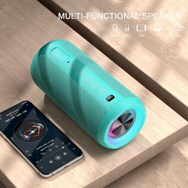 Портативна Bluetooth колонка Ortizan з RGB підсвічуванням, IPX7 водостійкість, 30 годин роботи, Bass Boost, TWS, AUX, TF картка, мікрофон (BLUE-GREEN)
