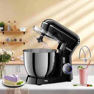 Кухонний комбайн-міксер Honinst з чашею з нержавіючої сталі 6,5 л, потужність 1400 Вт, чорний