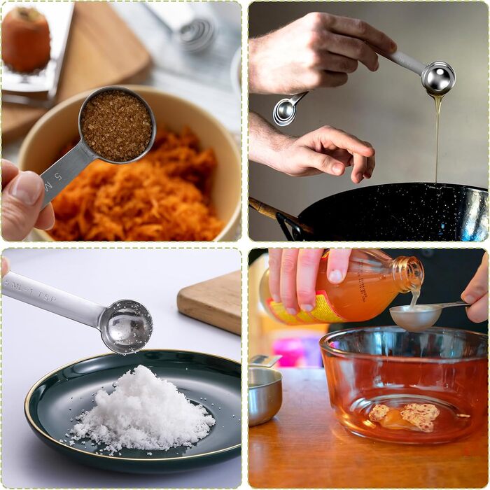 Набір мірних чашок та ложок з нержавіючої сталі FERRGIA (13 шт.) з лінійкою та ложками для кави – точний кухонний інструмент для випічки, приготування їжі, рідин та сухих інгредієнтів. Набір мірних чашок з нержавіючої сталі