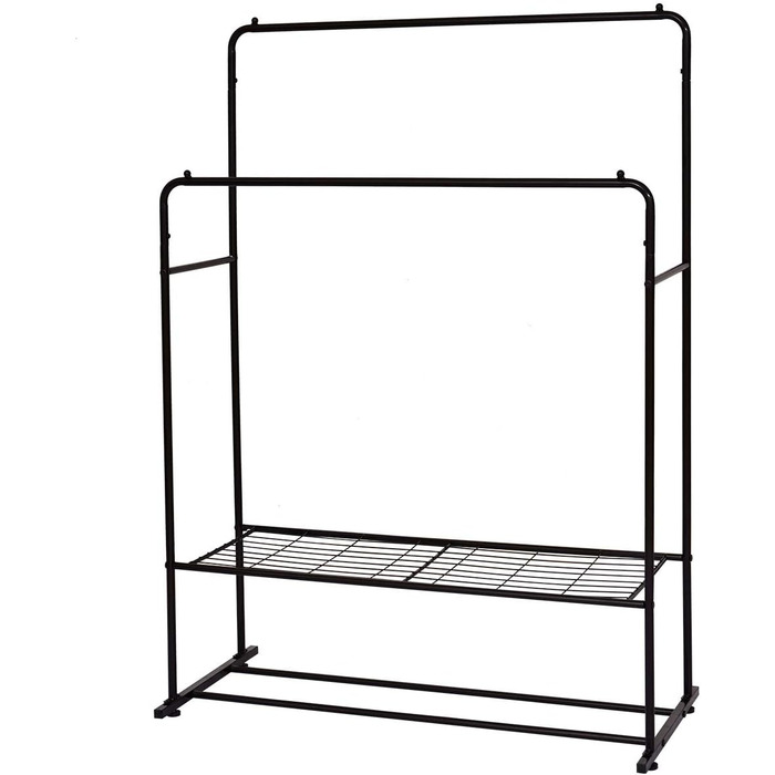 JURMERRY Freestanding Clothes Rack, Double Hanging Rail, High-Performance Metal with Shelf, Commercial Quality (Bronze)