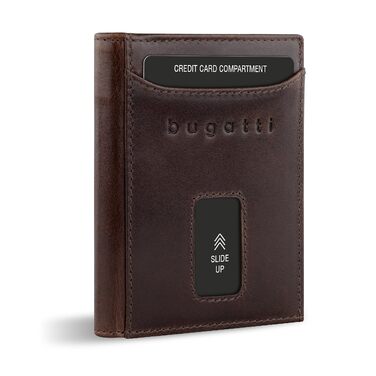 Гаманець Bugatti Secure Slim Mini з RFID-захистом, шкіряний, коричневий - компактний картхолдер з монетником