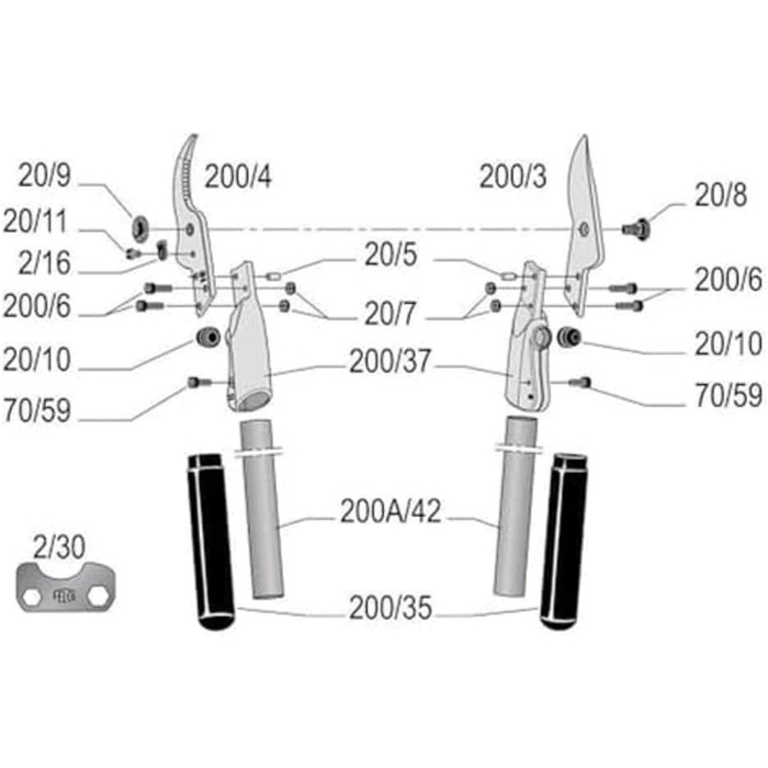Секатор FELCO 200A-60 для гілок, 600 мм, Ø 35 мм, гострий різак, садові та садівничі роботи