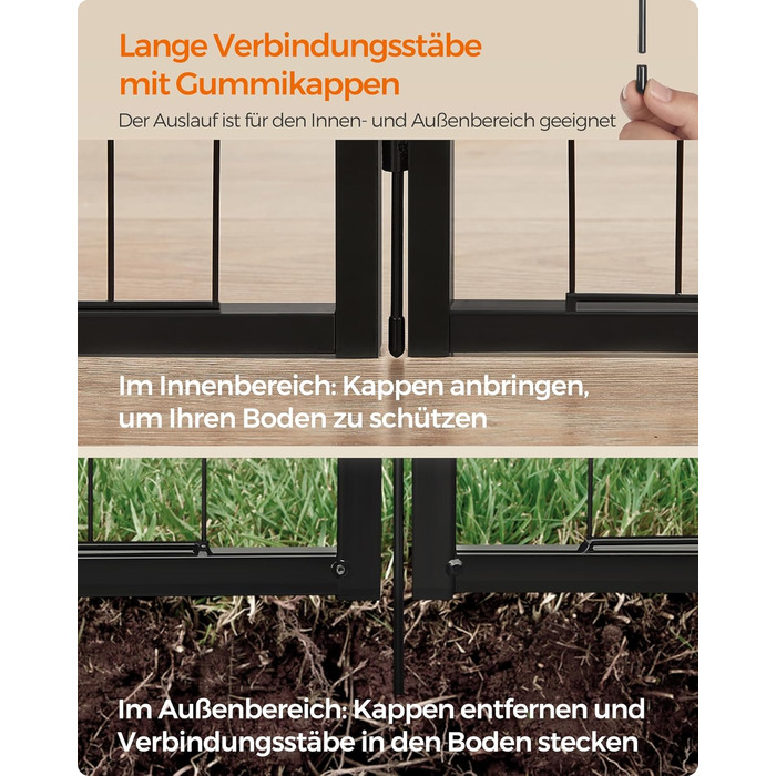 Вольєр для тварин Feandrea Freilaufgege, XL, 77 x 120 см, чорний, з 8 панелей, для дому та вулиці