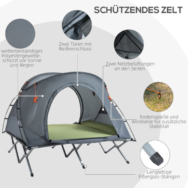 Outsunny Camping Bed Dome Tent 2 Person Air Mattress Grey 200x146x159cm | Aosom