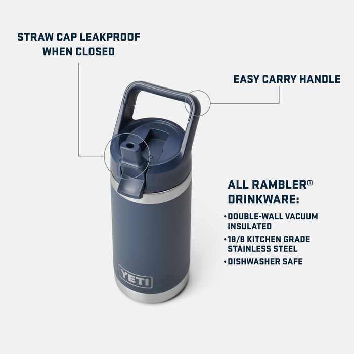 YETI Rambler Jr. Kids Bottle, with Straw Lid, 340 ml, Navy Blue
