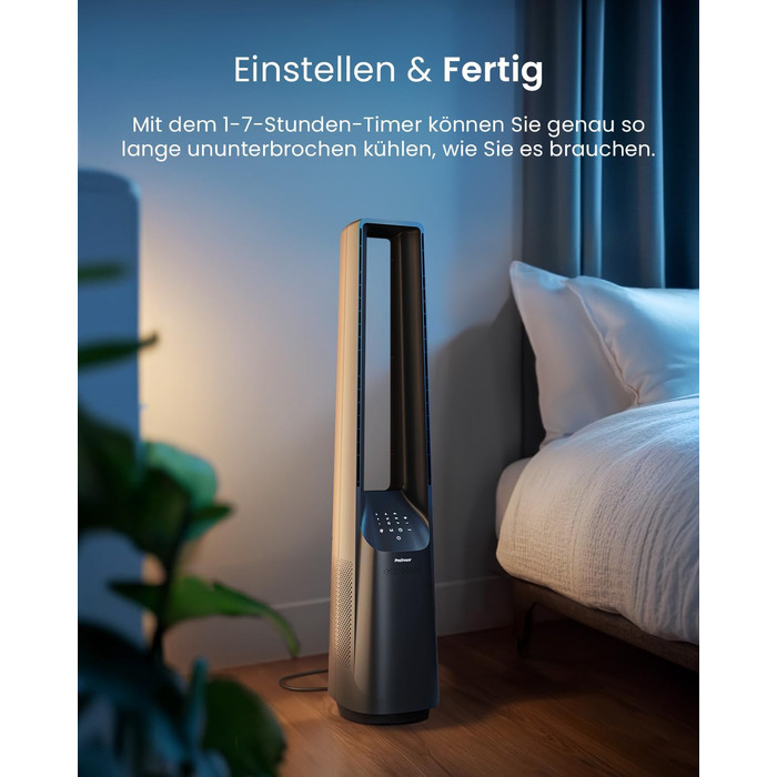 Вентилятор Pro Breeze 101 см з ротором, осцилюючий, з пультом, LED-дисплеєм, 6 швидкостей, тихий, 5 режимів, авто-обертання 60°, таймер 7 год, чорний