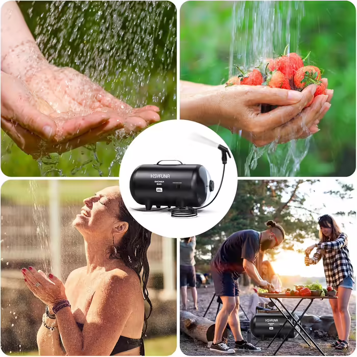 HSYFUNA Camping Shower Outdoor, 20L Camping Shower Bag, Large Water Flow, Hand Shower, Solar Shower, PVC Shower Bag, Portable Shower for Camping, Beaches, Backpacking (XL)
