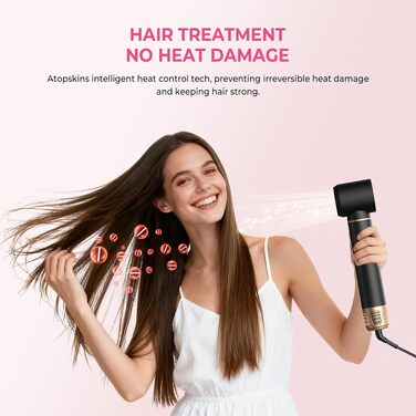 Мультистайлер для волосся 5 в 1 Atopskins Air Styler 1000W: фен-щітка, вирівнювач та плойка для сушіння, завивки та гладкого волосся (Darkschwarz)