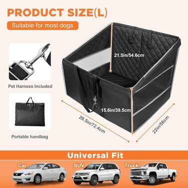 Автокрісло для собак Gimars - великі та середні породи, водонепроникне, безпечне, з ременями, сітчасті вікна