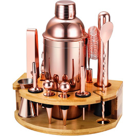 Cocktail Shaker Set, 12-Piece Stainless Steel Bar Accessory Set, 750ml Shaker Bartender Set with Stand, Ideal Cocktail Machine Bartender Set for the Home Bar (Rose Gold)
