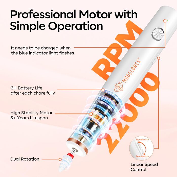 Бездротовий набір фрезер для нігтів Modelones 13 в 1: манікюр, педикюр, LED, 25000 об/хв
