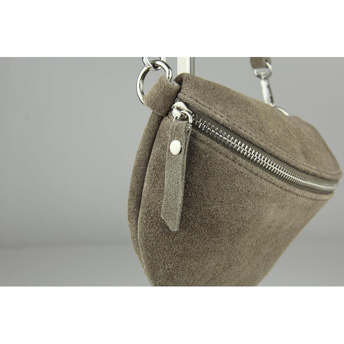 Сумка поясна жіноча Frentree® зі шкіри, Італія, крос-боді, через плече, срібний блискавка, MAXI (Taupe, замша)